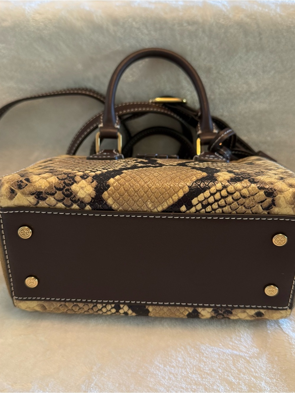 NWT. Tory Burch Snake Print Mini Crossbody Satchel with Two Straps - Picture 8 of 15